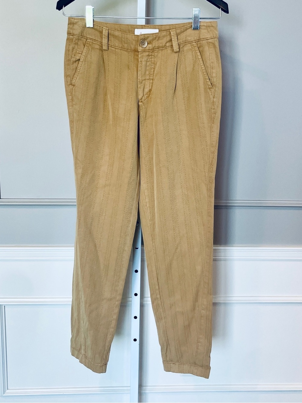 By Anthropologie NWT 25 Honey Tan Textured Pants Trousers Ankle Cuffed